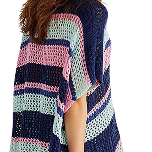 Fun Collared Open Crochet  Coverup Stripe Tunic OSFM - Picture 2 of 7